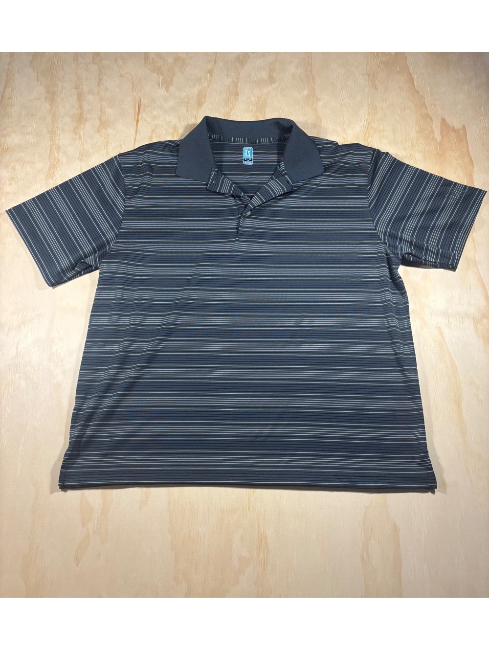 PGA Tour Golf Polo Shirt Short Sleeve Mens XL Blue & White Striped